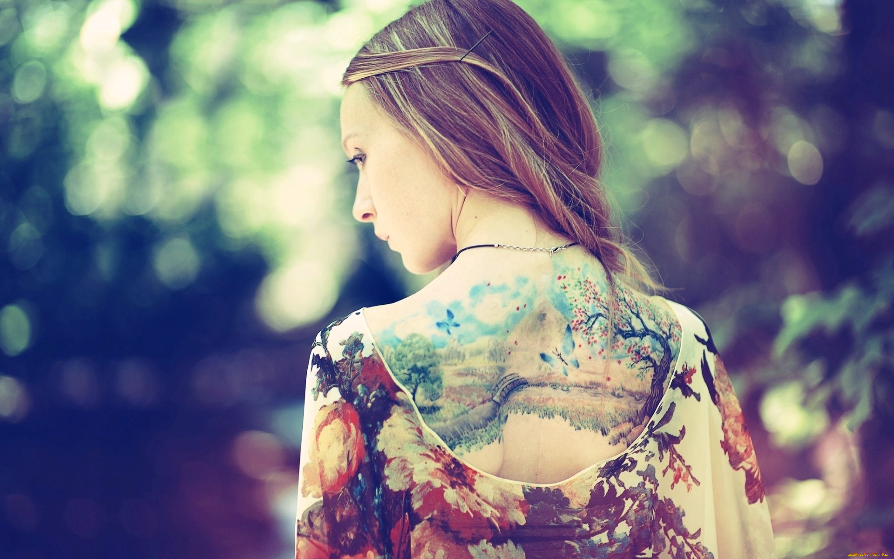 девушки, -unsort, , брюнетки, темноволосые, тату, блики, спина