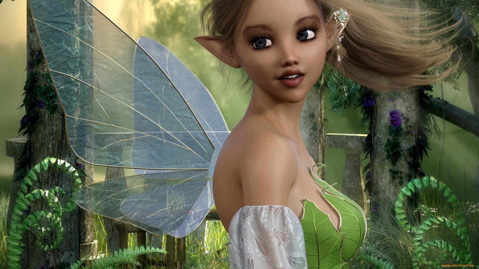 3д, графика, эльфы, , elves, взгляд, фон, эльфийка