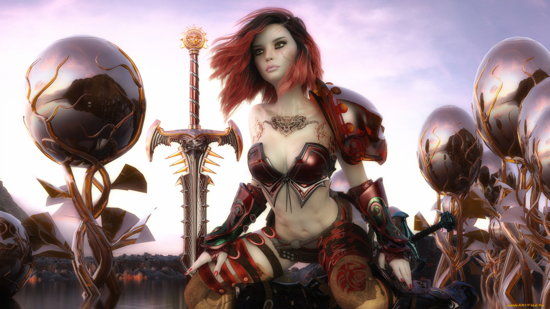 3д, графика, фантазия, , fantasy, фон, взгляд, девушки