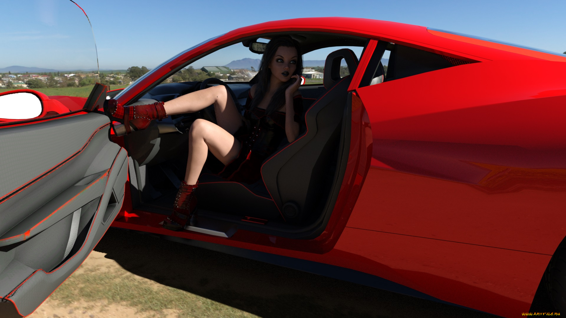 3д, графика, люди-авто, мото, , people-, car, , , moto, фон, взгляд, девушка