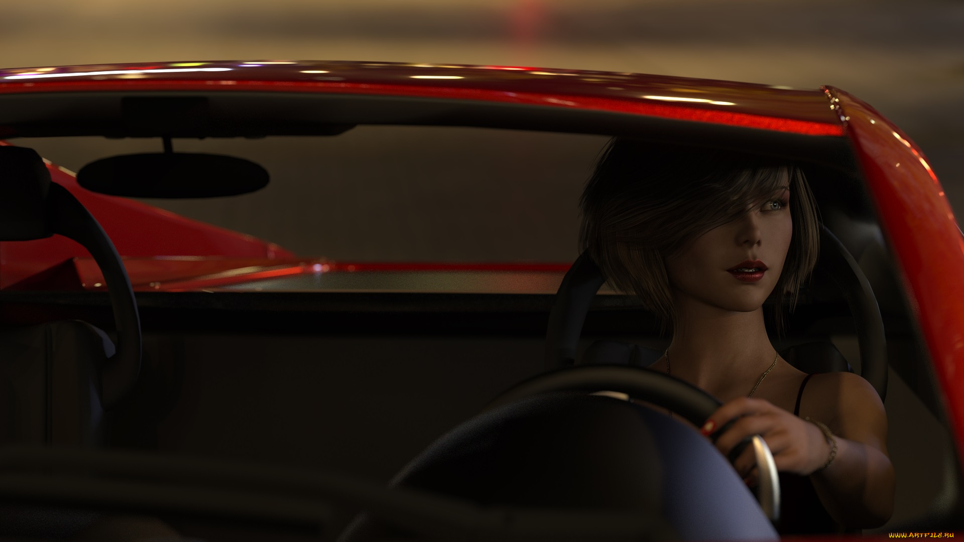 3д, графика, люди-авто, мото, , people-, car, , , moto, девушка, взгляд, автомобиль, фон