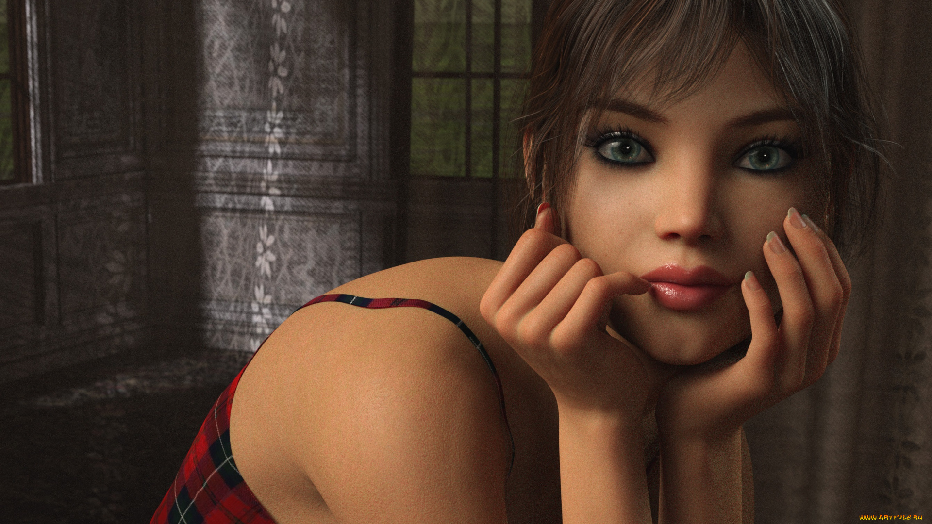 3д, графика, портрет, , portraits, фон, взгляд, девушка