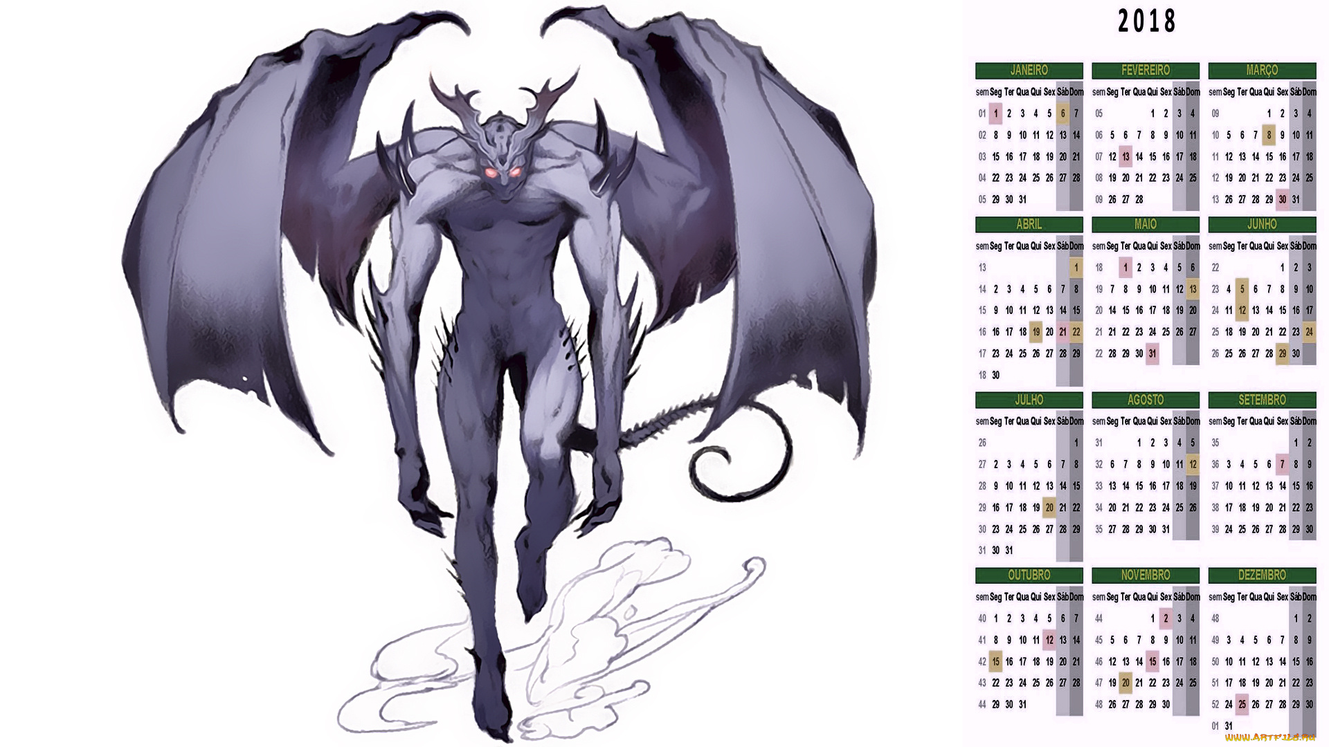 календари, фэнтези, существо, крылья