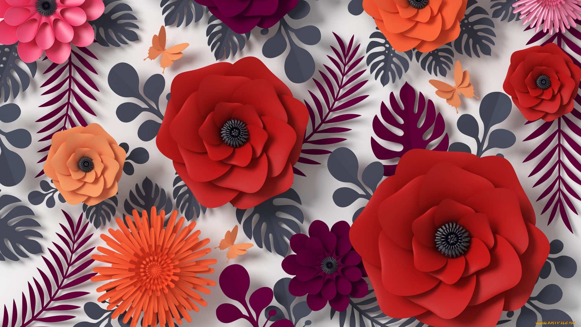 векторная, графика, цветы, , flowers, floral, butterfly, paper, rendering, composition, композиция, colorful, рендеринг, узор, цветы