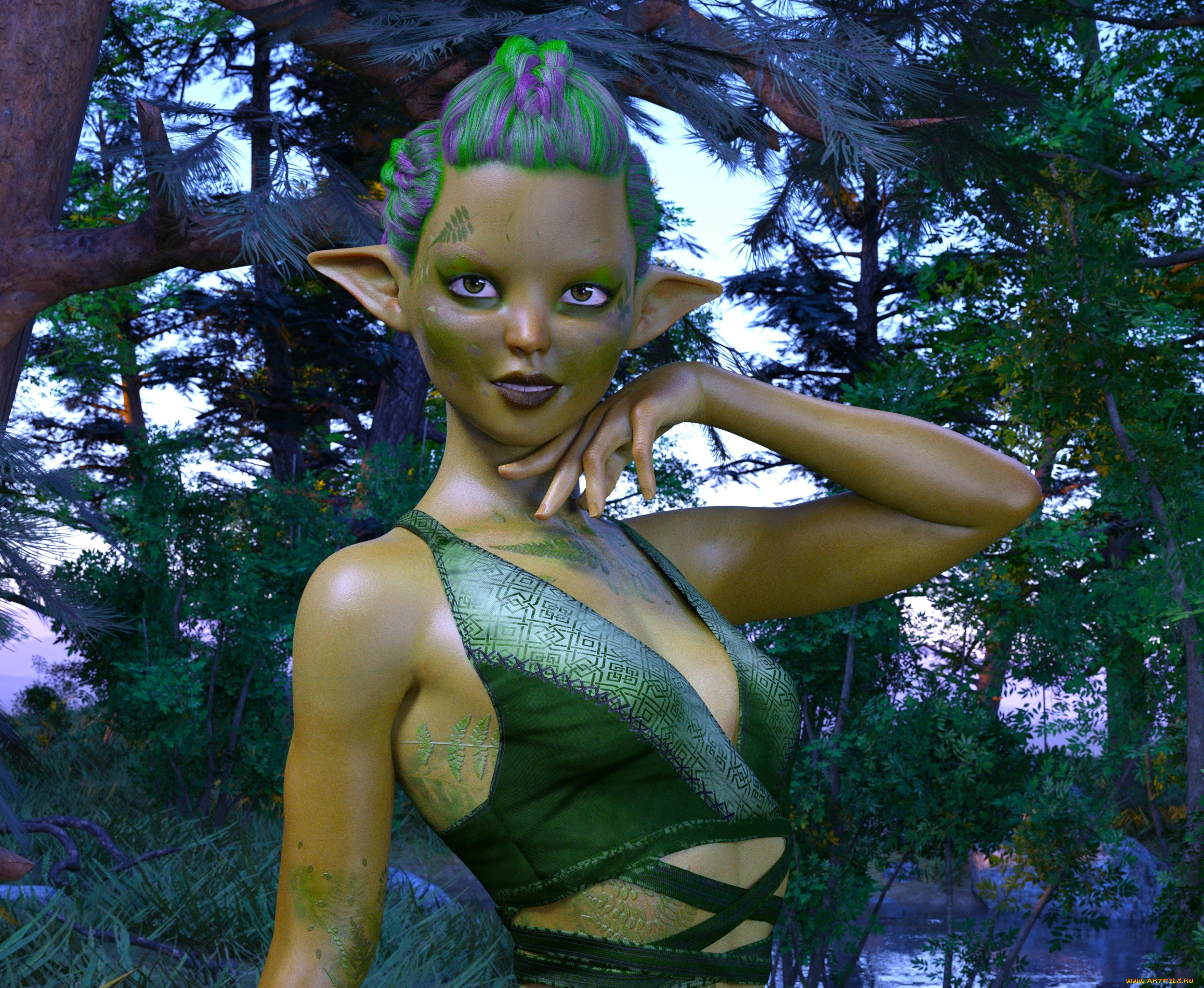 3д, графика, эльфы, , elves, взгляд, фон, эльфийка