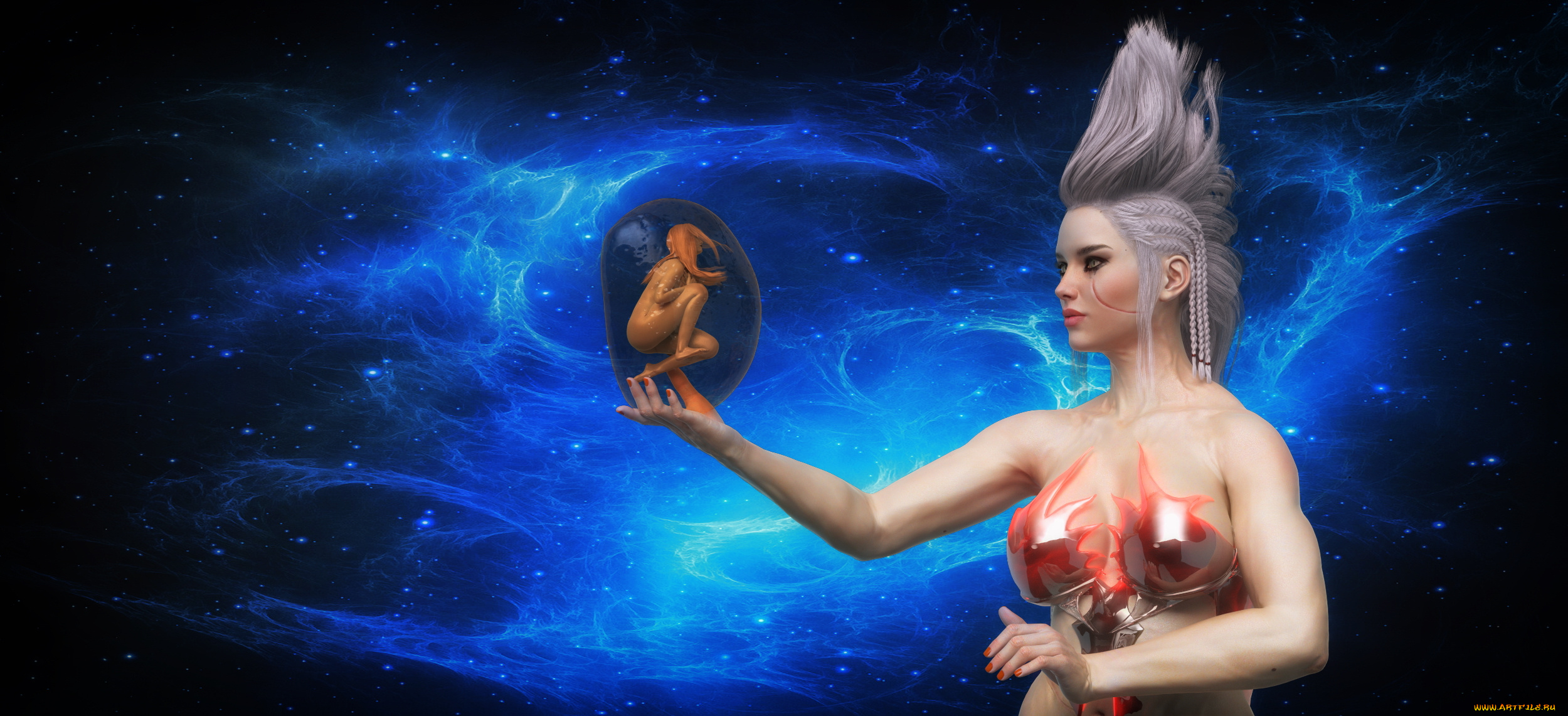 3д, графика, фантазия, , fantasy, фон, взгляд, девушка