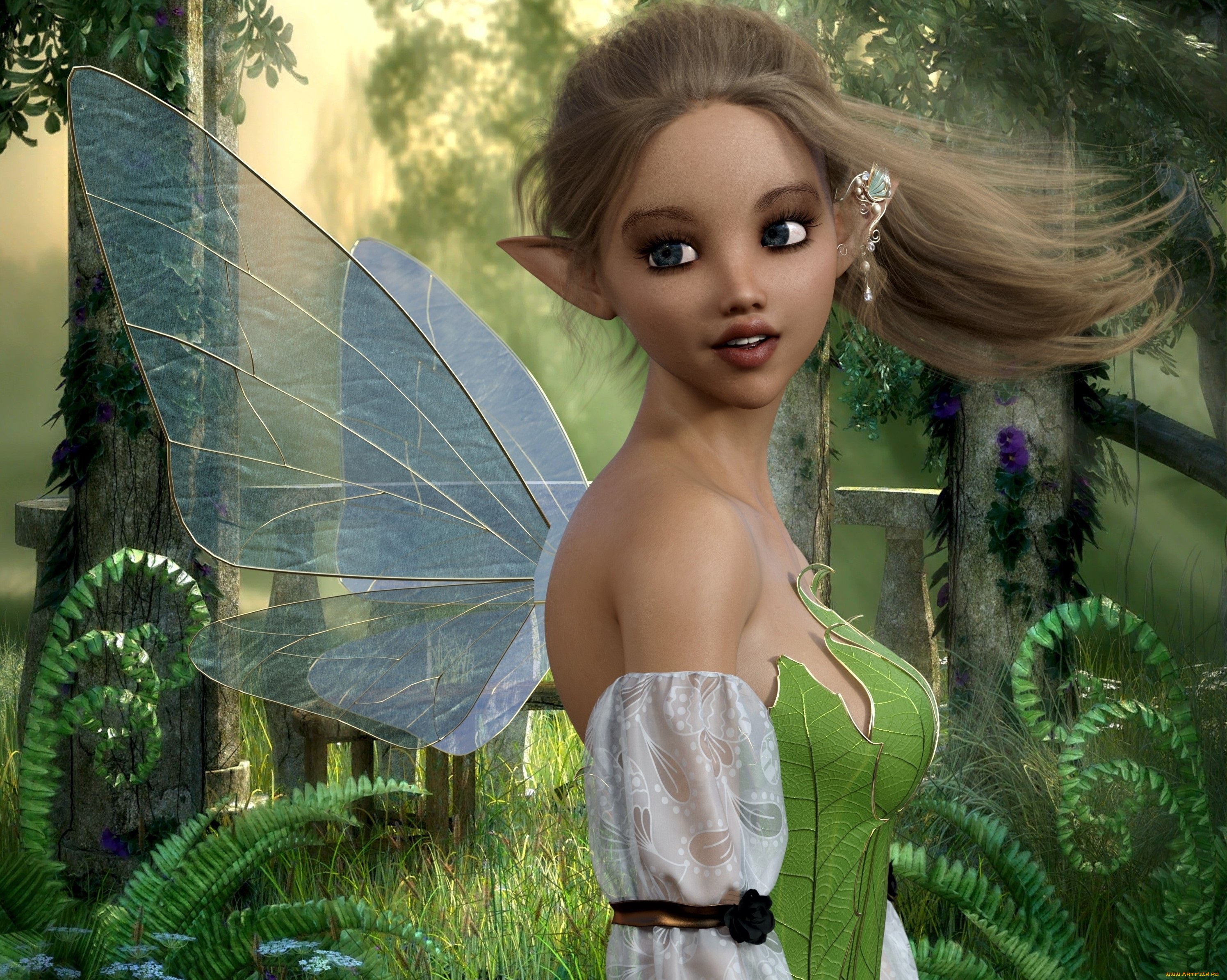 3д, графика, эльфы, , elves, взгляд, фон, эльфийка