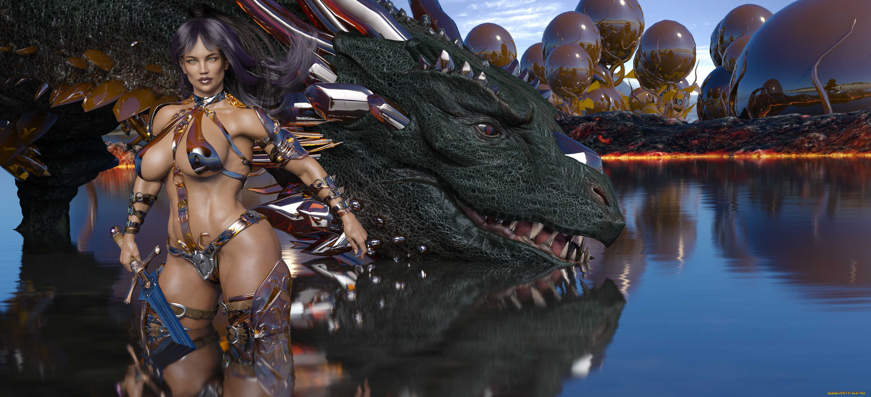 3д, графика, фантазия, , fantasy, фон, взгляд, девушка