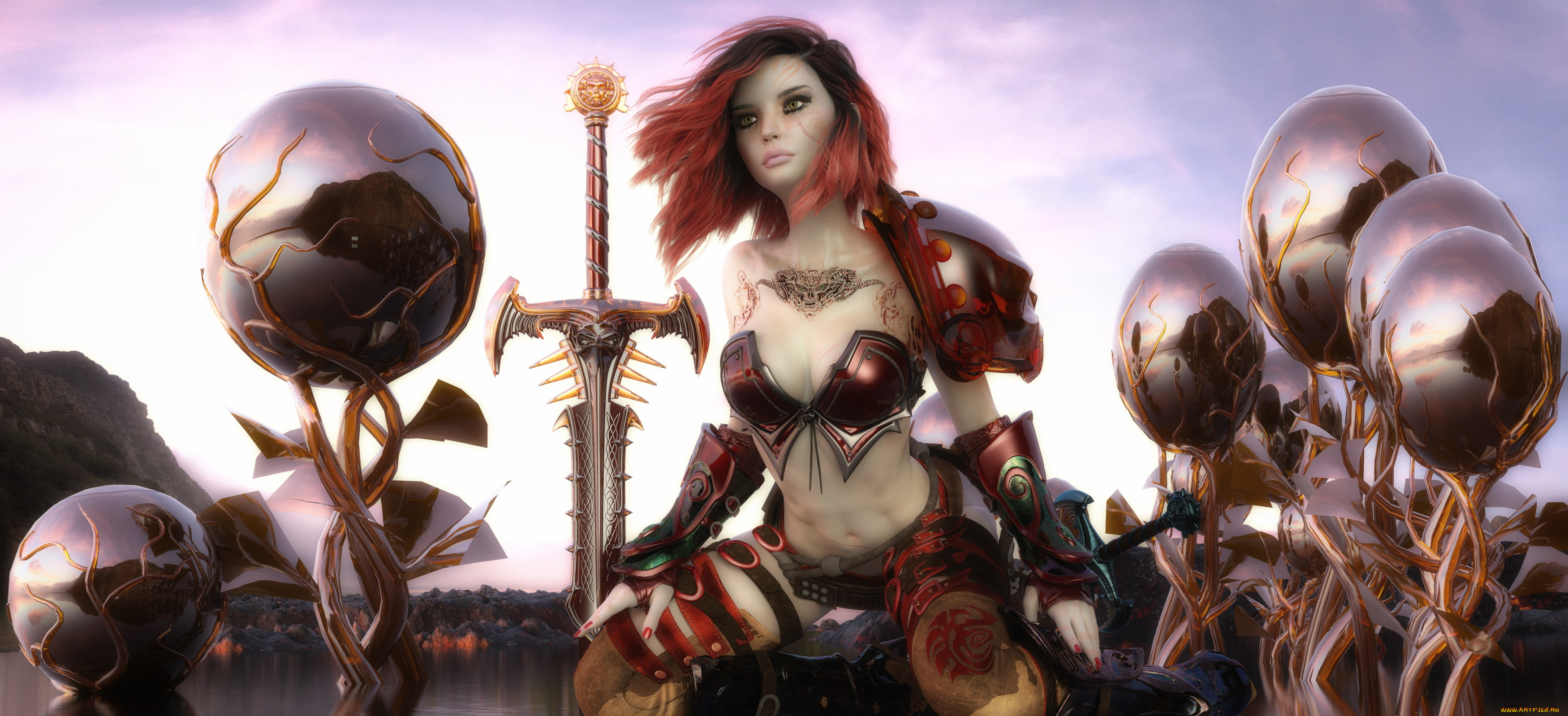 3д, графика, фантазия, , fantasy, фон, взгляд, девушки