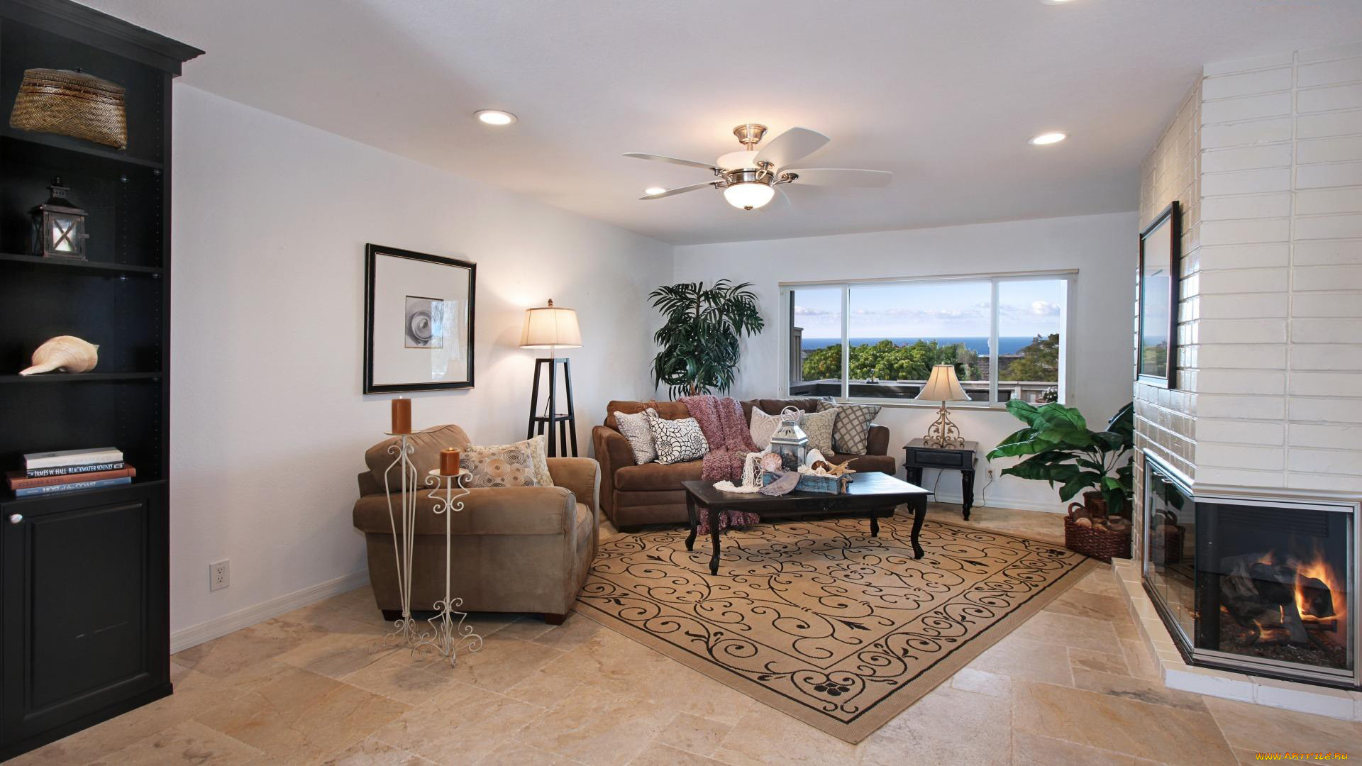 интерьер, гостиная, мягкий, уголок