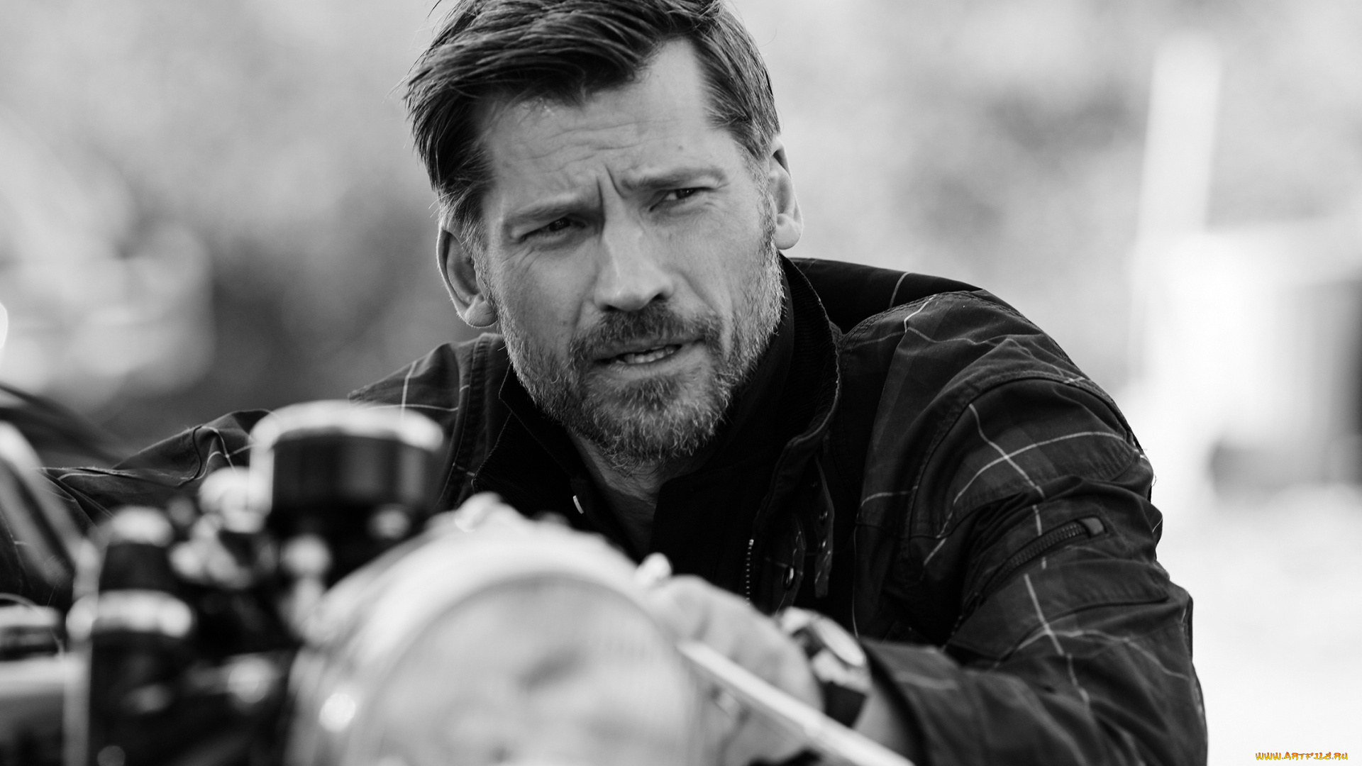 мужчины, nikolaj, coster-waldau, рубашка, борода, мотоцикл, актер