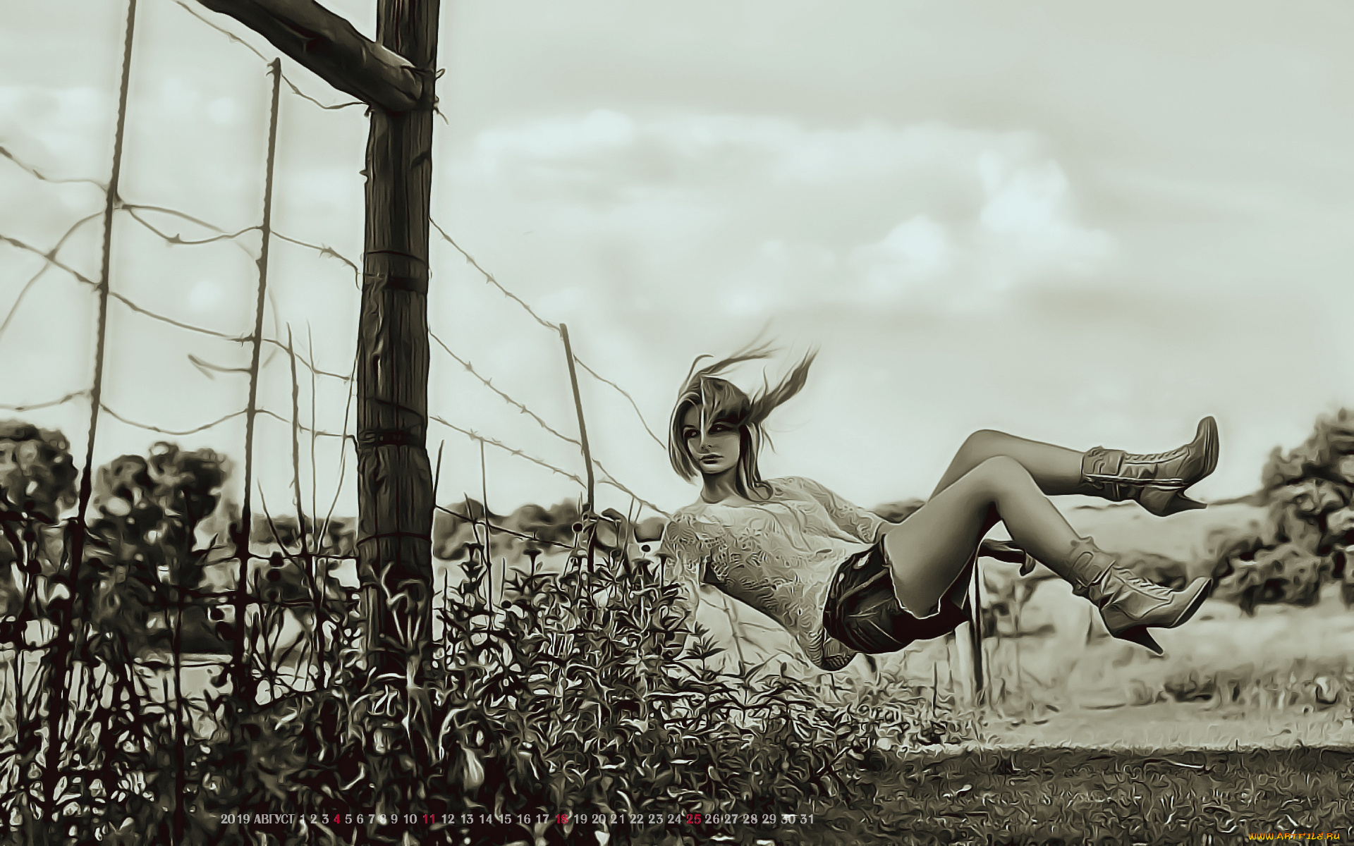календари, компьютерный, дизайн, 2019, calendar, ограждение, женщина, девушка, падение, природа