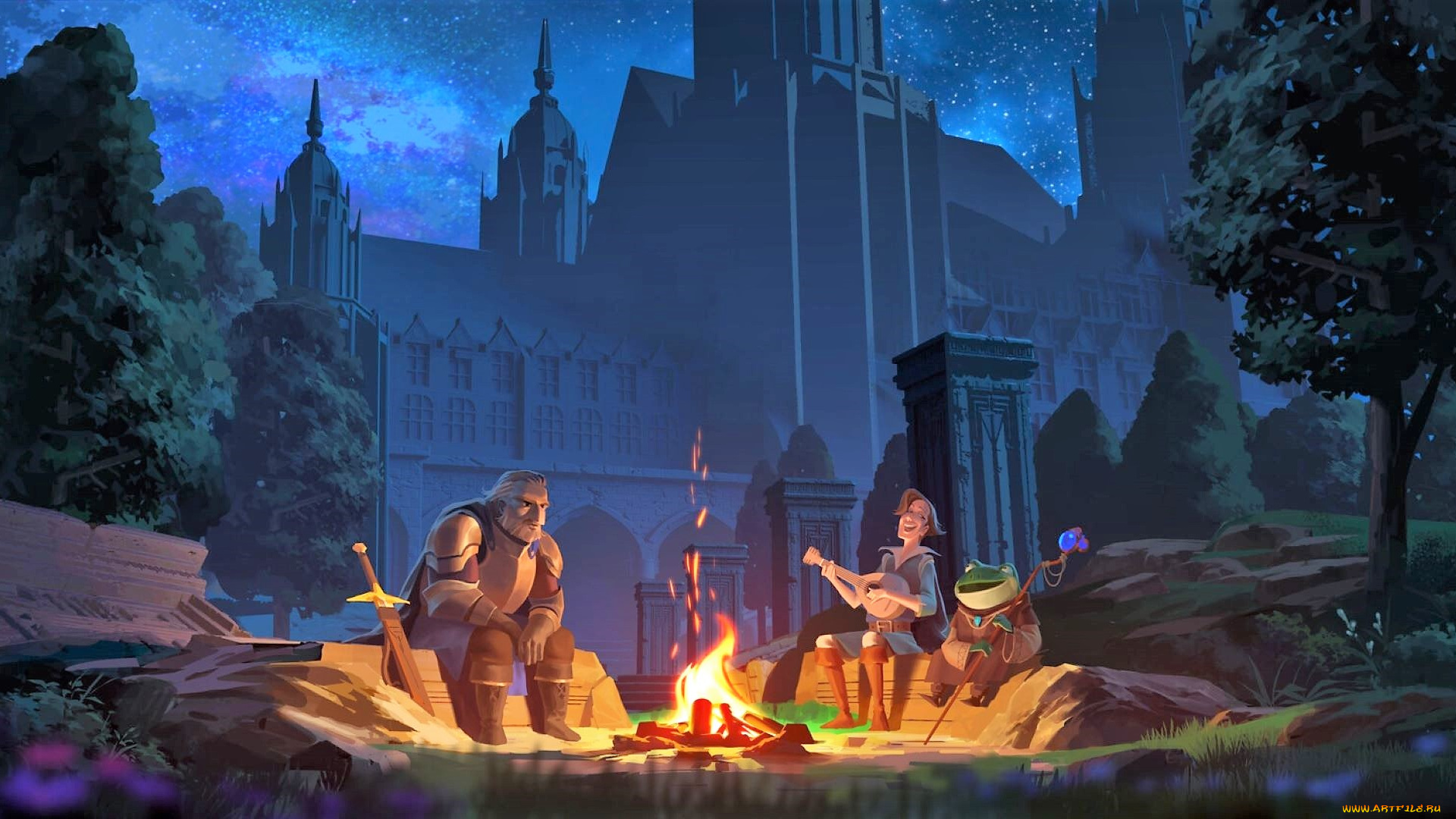 фэнтези, иные, миры, , иные, времена, костер, рыцарь, менестрель, лягушка, замок