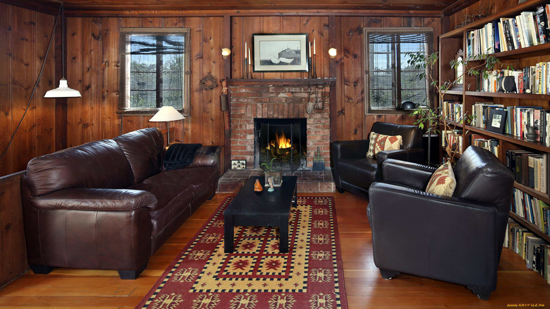 интерьер, кабинет, , библиотека, , офис, камин, книжные, полки, книги, диван, кресла