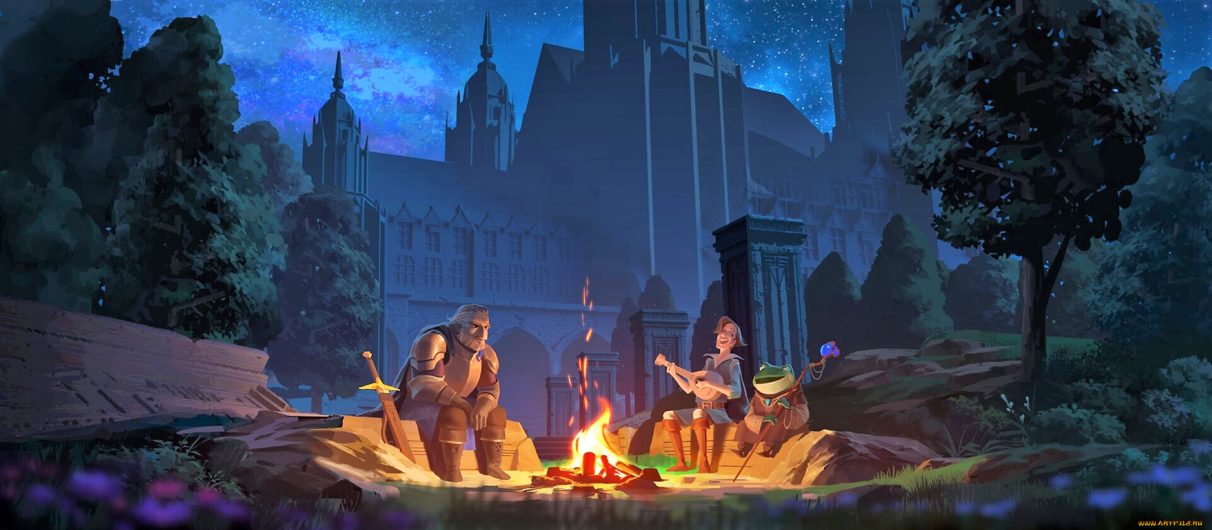 фэнтези, иные, миры, , иные, времена, костер, рыцарь, менестрель, лягушка, замок