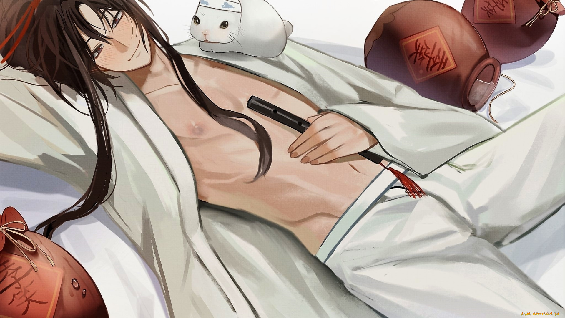 аниме, mo, dao, zu, shi, вэй, усянь, флейта, кролик, кувшины