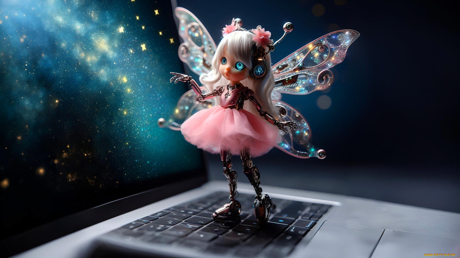 3д, графика, научная, фантастика, , science, fiction, фея, крылья, ноутбук