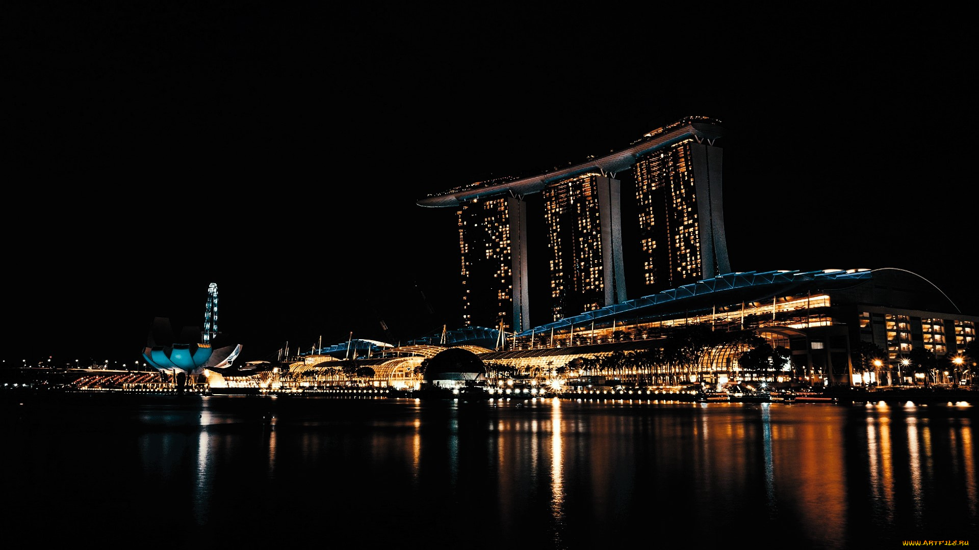 города, сингапур, , сингапур, море, огни, здания, ночь