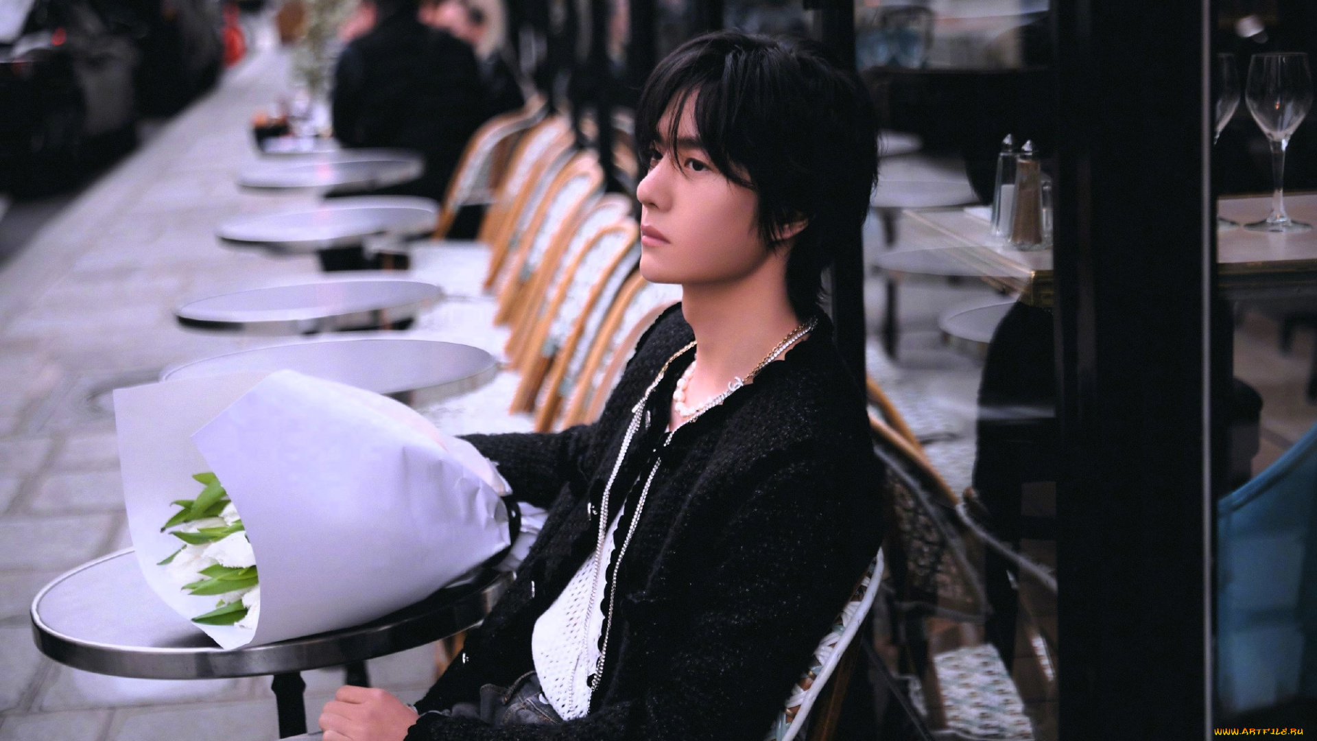 мужчины, wang, yi, bo, актер, пиджак, столы, букет