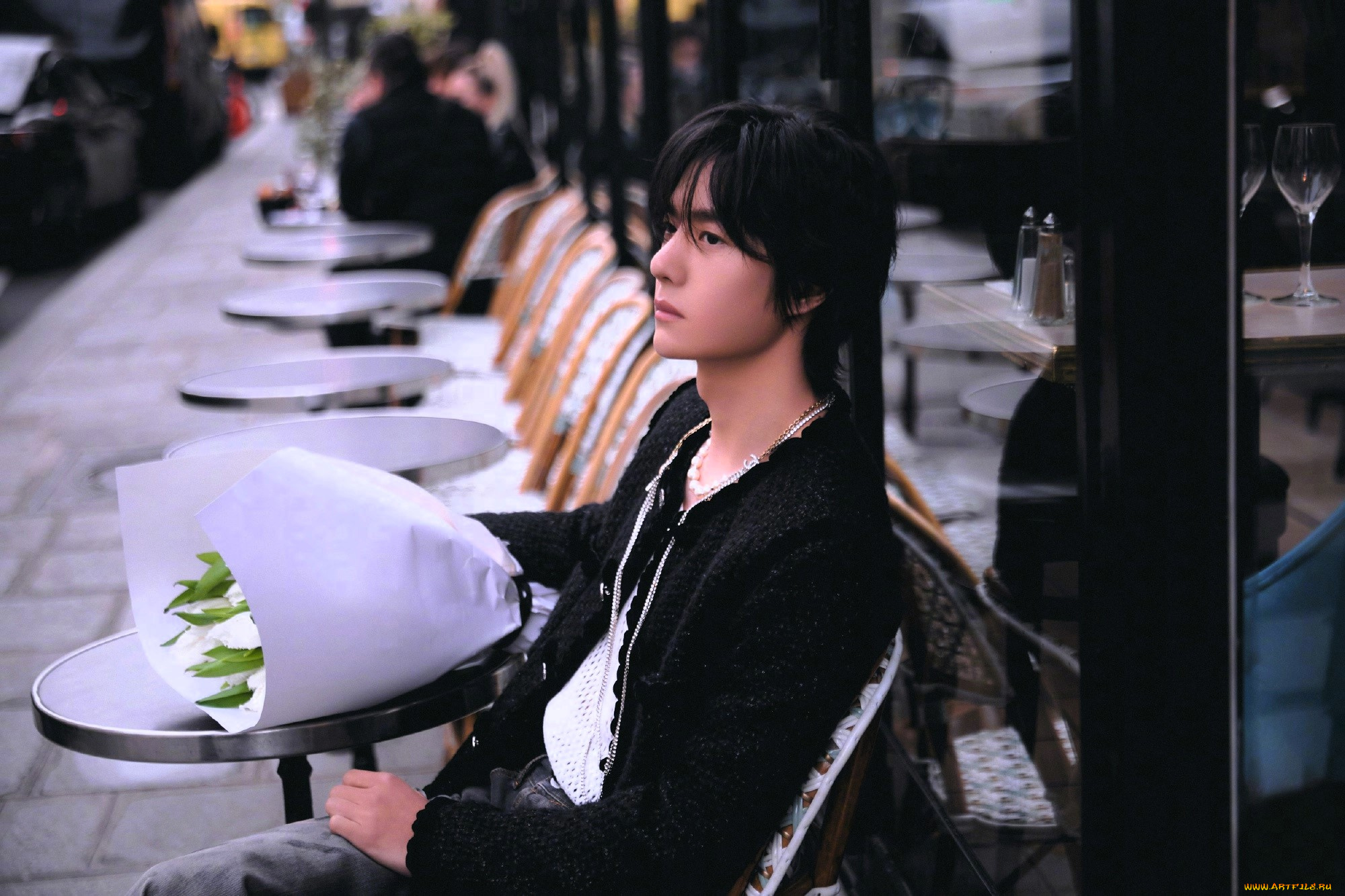 мужчины, wang, yi, bo, актер, пиджак, столы, букет