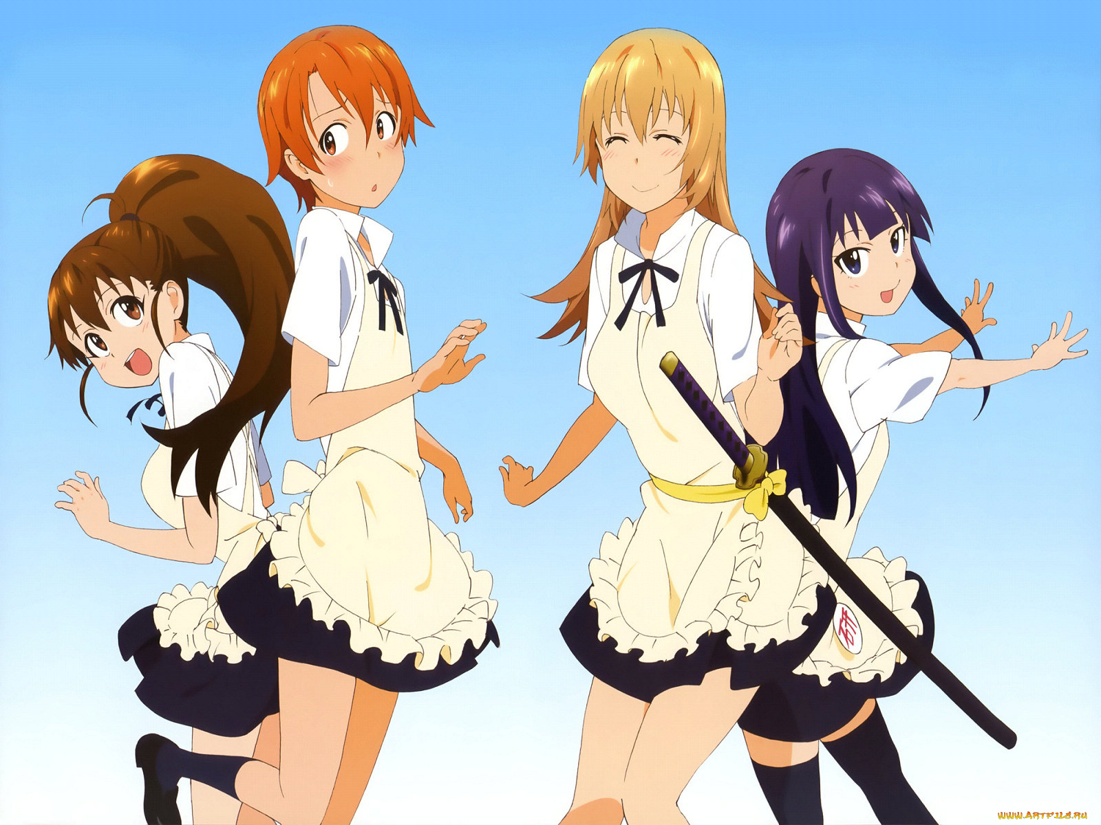 аниме, working, девушки