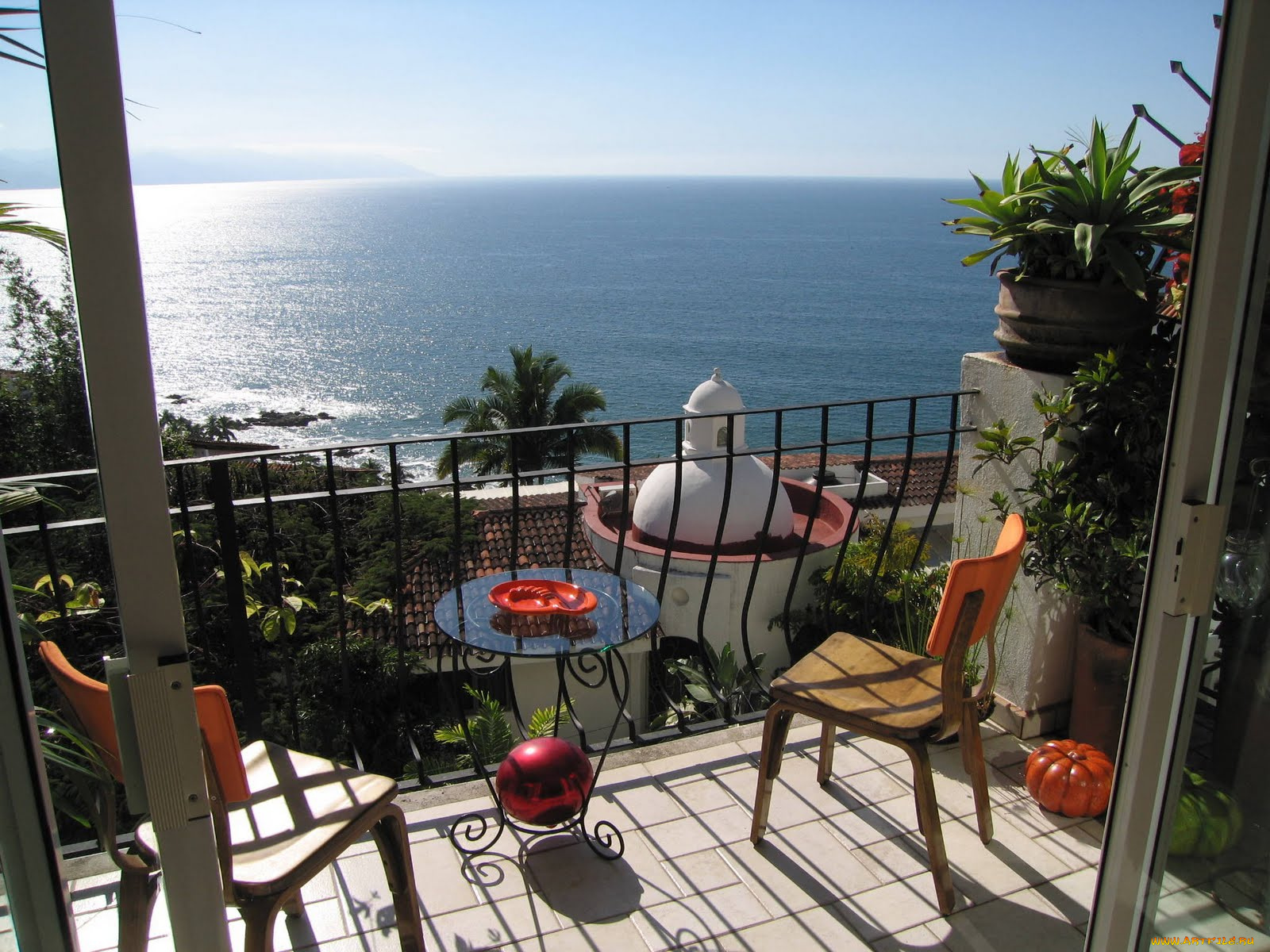 интерьер, веранды, террасы, балконы, мексика, puerto, vallarta, океан, вид, балкон