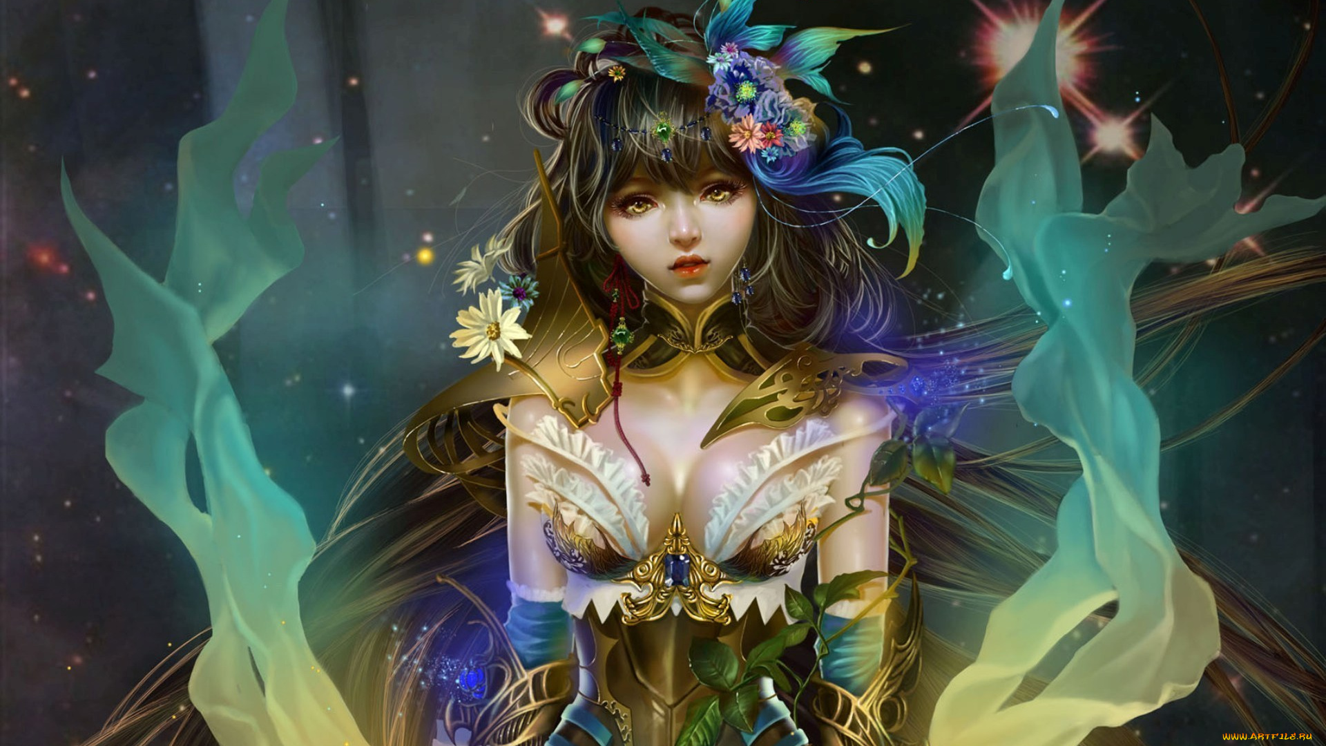 фэнтези, девушки, цветы