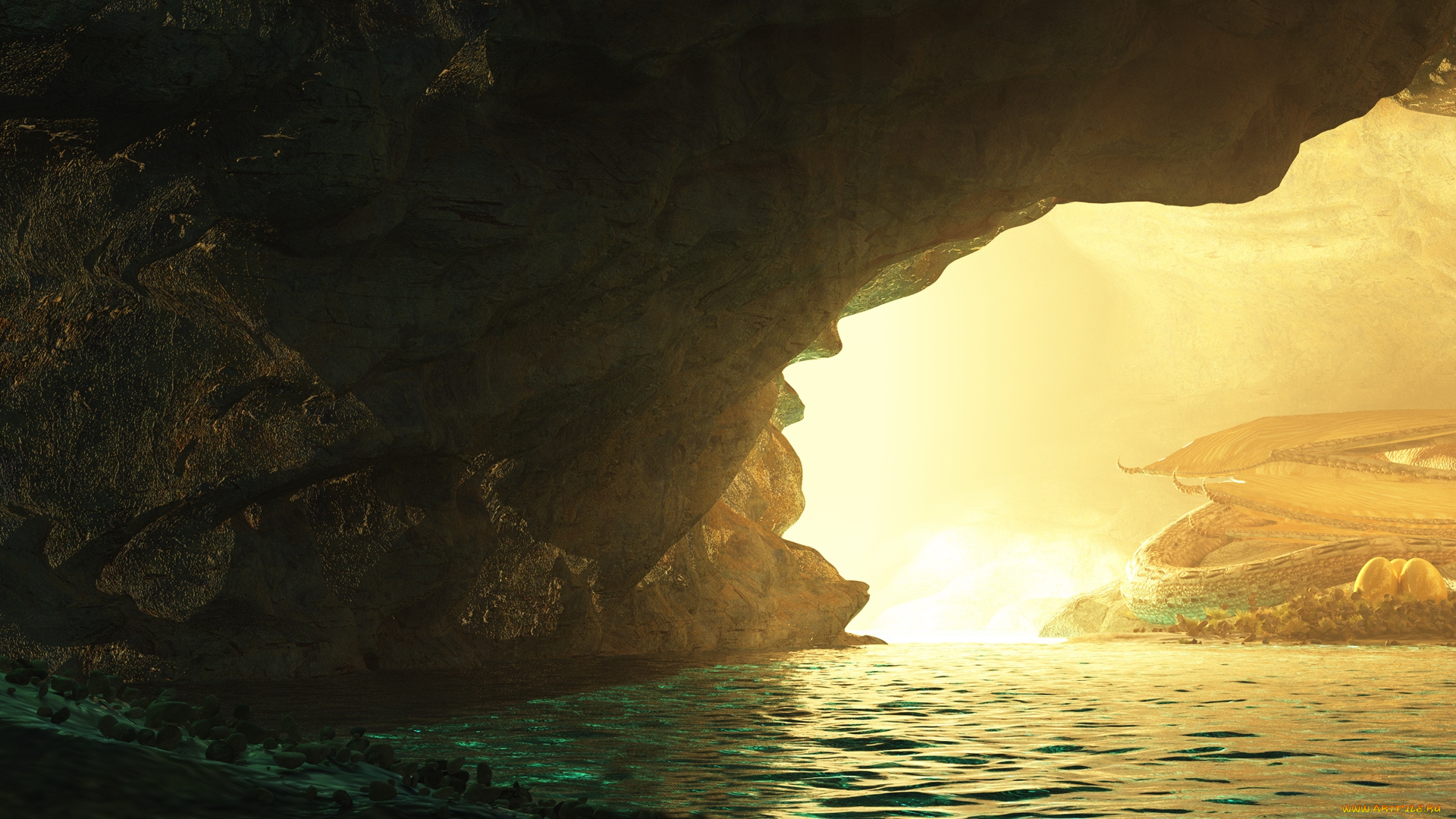 фэнтези, драконы, пещера, дракон, гнездо, яйца