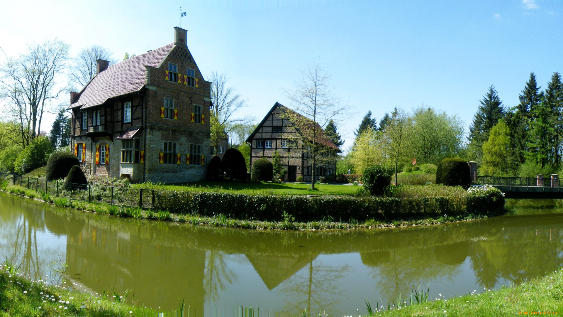 германия, дренштайнфурт, города, улицы, площади, набережные, мост, река, дома