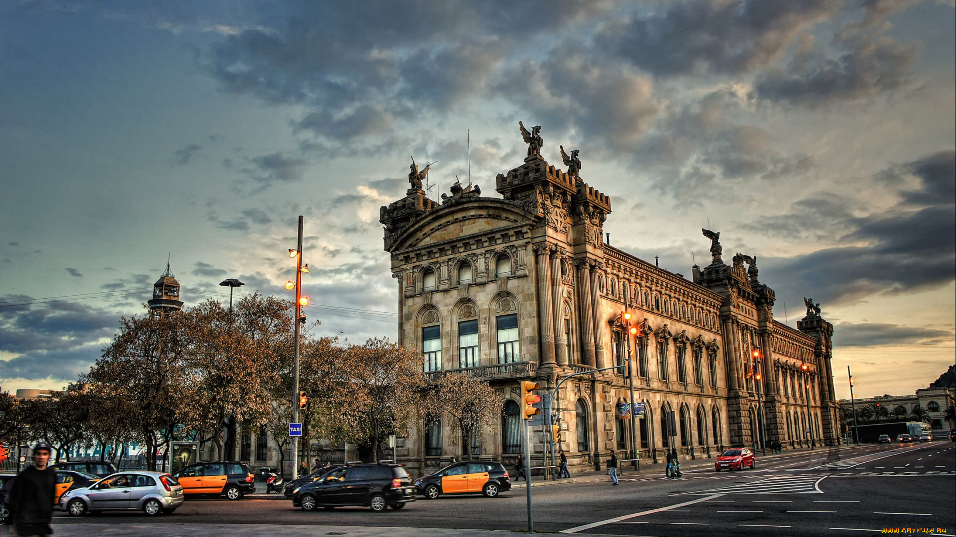 города, барселона, испания, улица, здание, авто