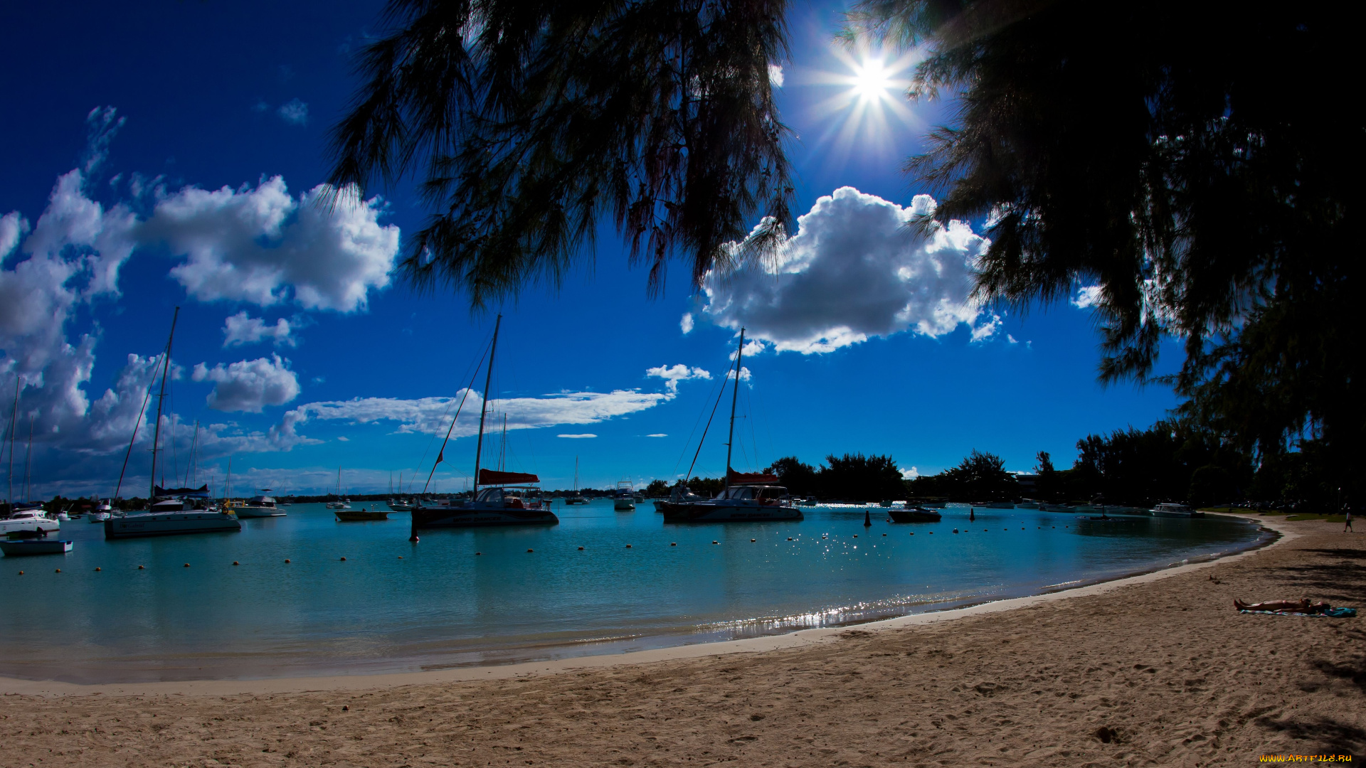 корабли, разные, вместе, океан, лодки, пляж, катера, яхты, лагуна, маврикий, mauritius