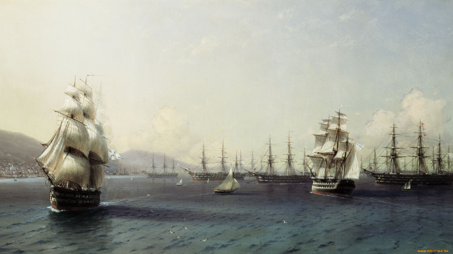 рисованные, иван, айвазовский, парусники, море