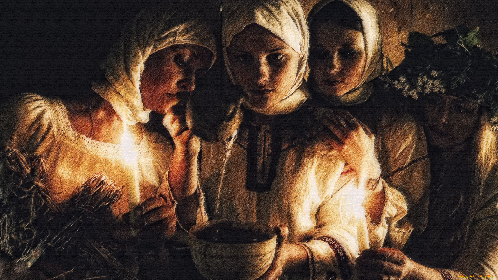 рисованные, люди, гадание, девушки