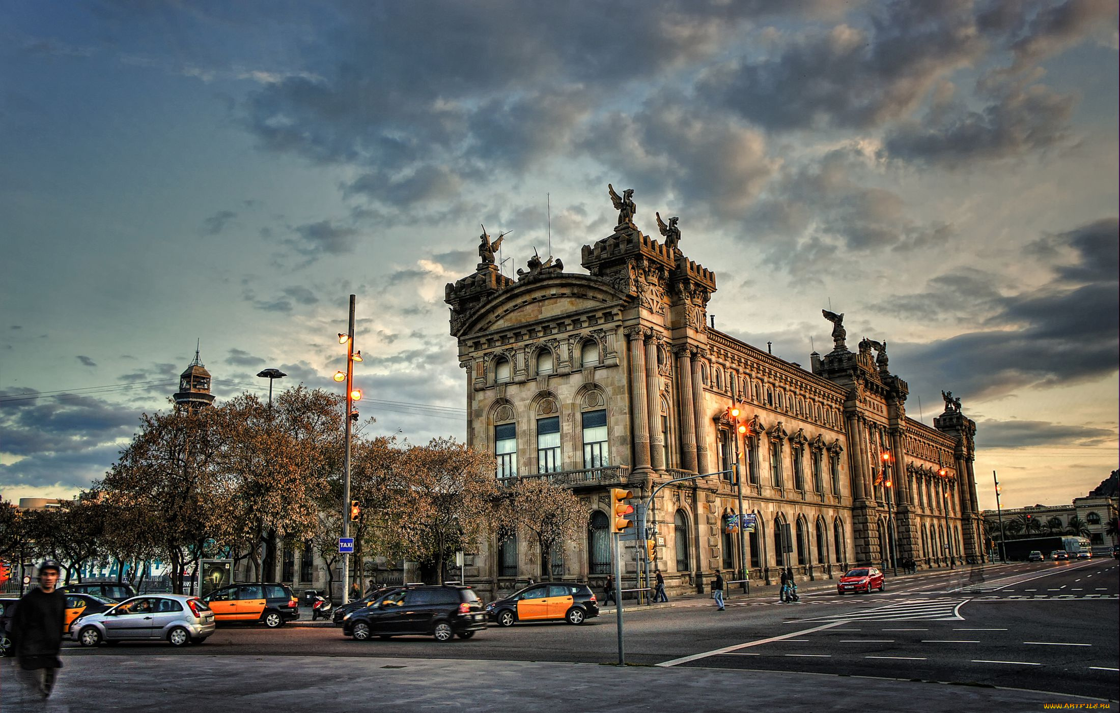 города, барселона, испания, улица, здание, авто