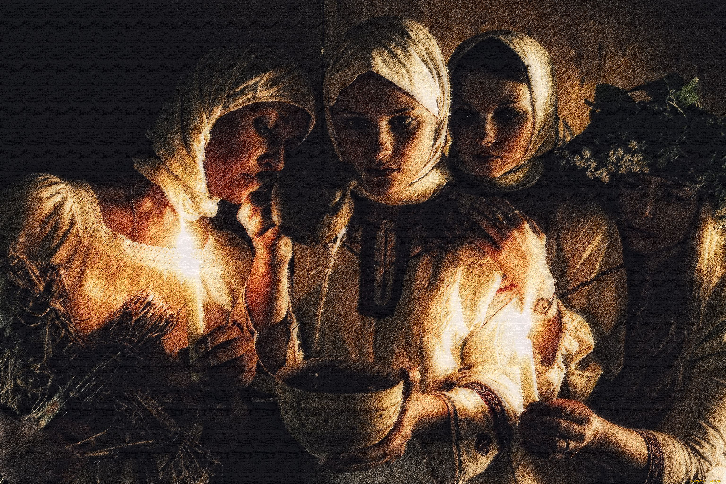 рисованные, люди, гадание, девушки