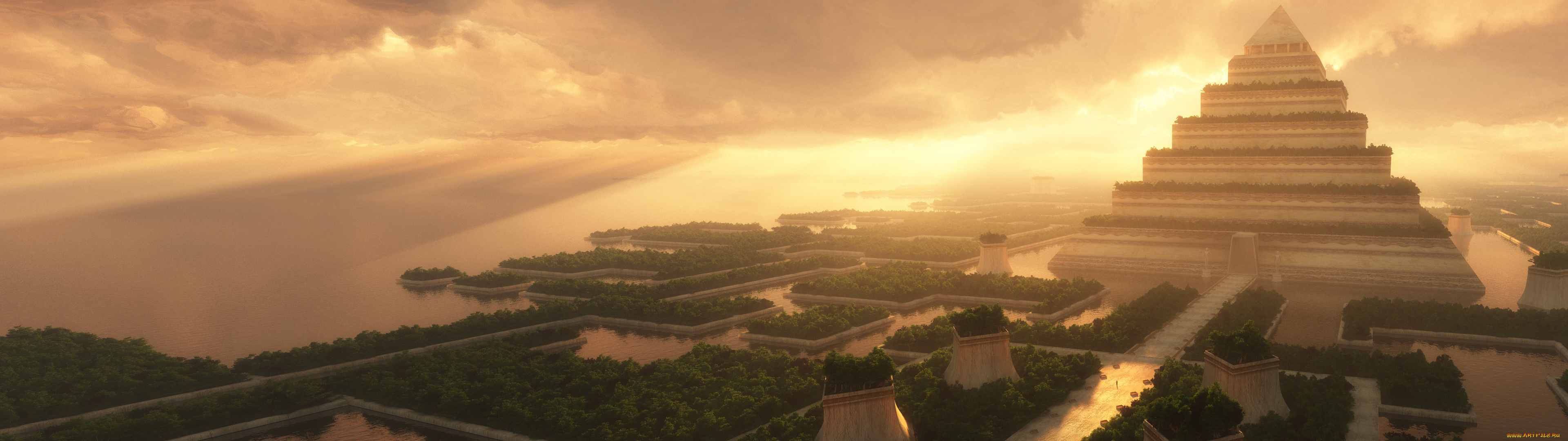 фэнтези, иные, миры, времена, пирамида, рассвет, город