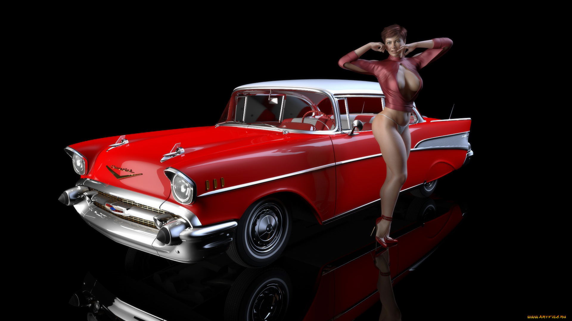 автомобили, 3д, девушка, автомобиль