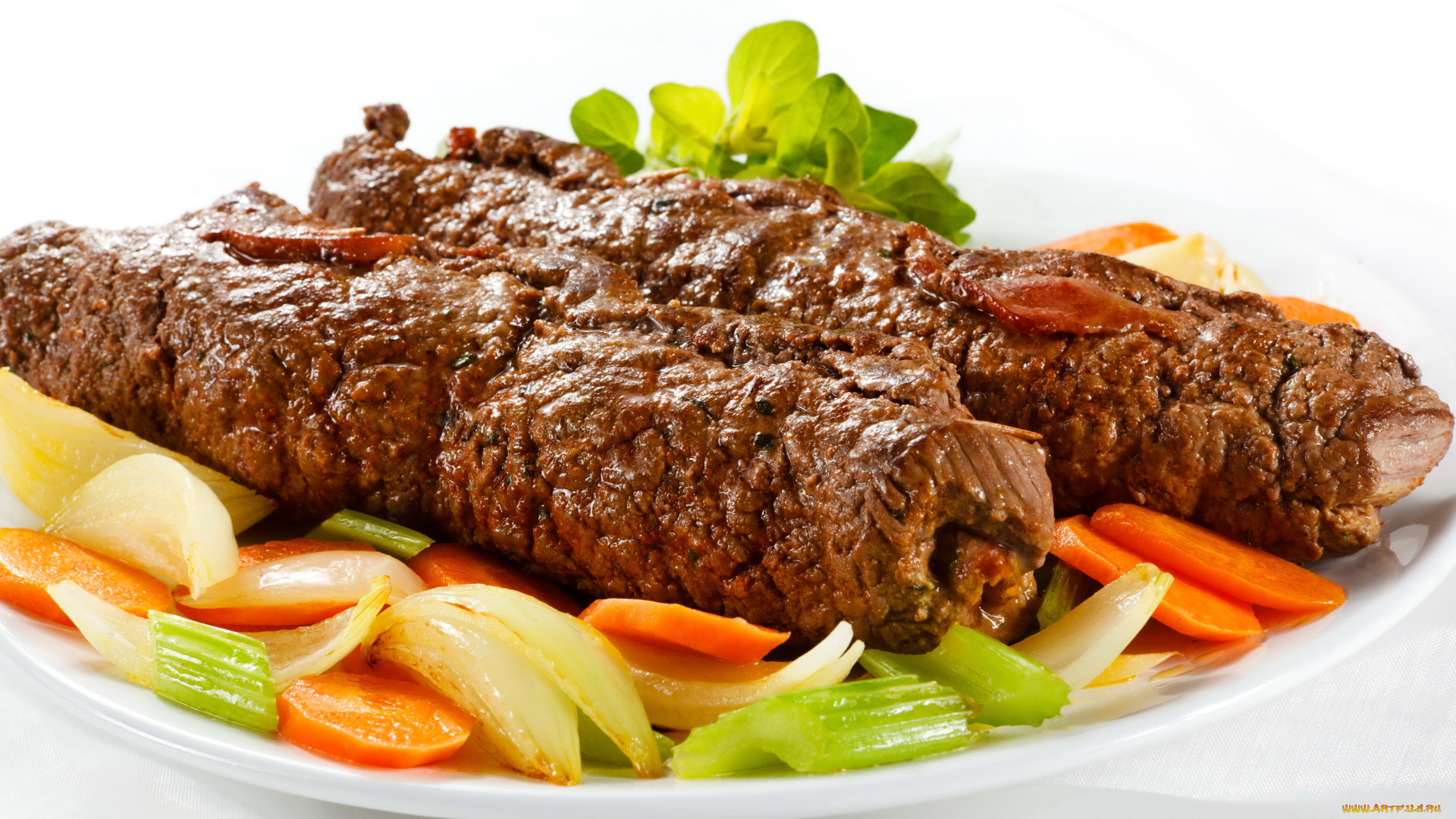 еда, мясные, блюда, мясо, помидоры, зелень