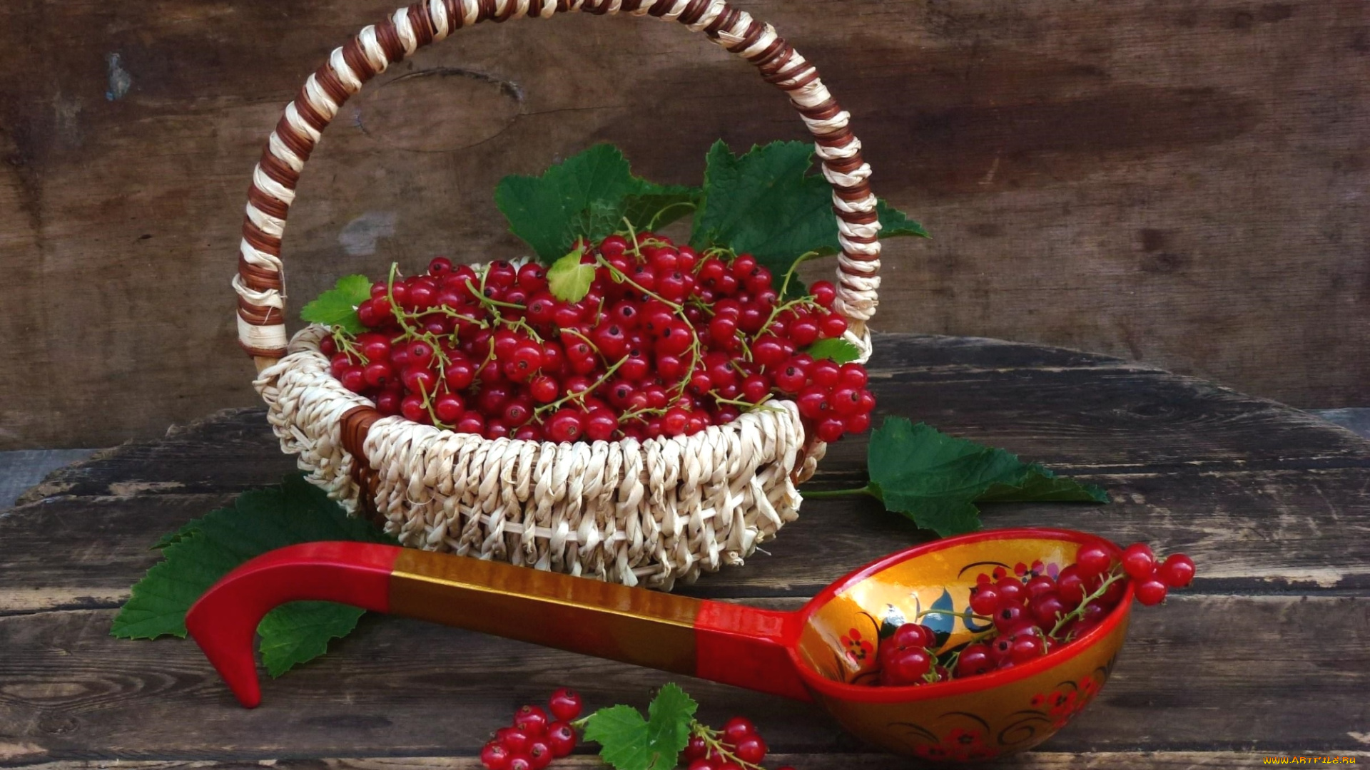 еда, смородина, корзинка, ложка, красная