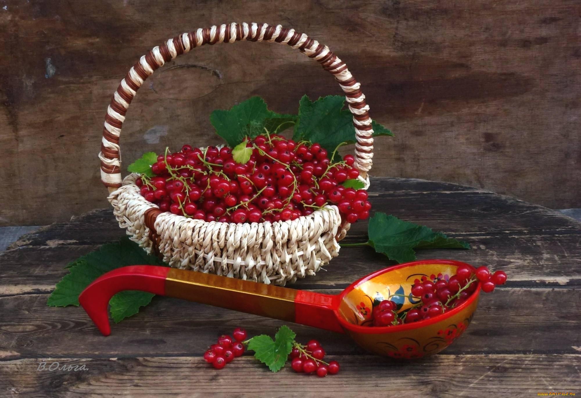 еда, смородина, корзинка, ложка, красная