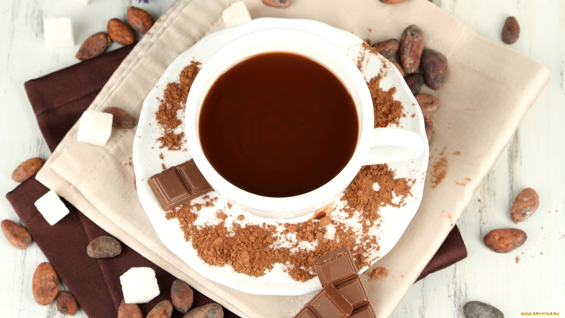 еда, кофе, , кофейные, зёрна, шоколад, блюдце, чашка, белая, салфетки, сахар, какао