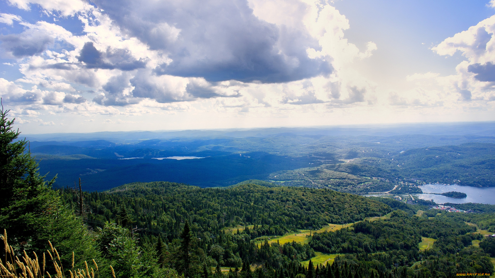 природа, пейзажи, селение, озера, облака, небо, леса, необозримые
