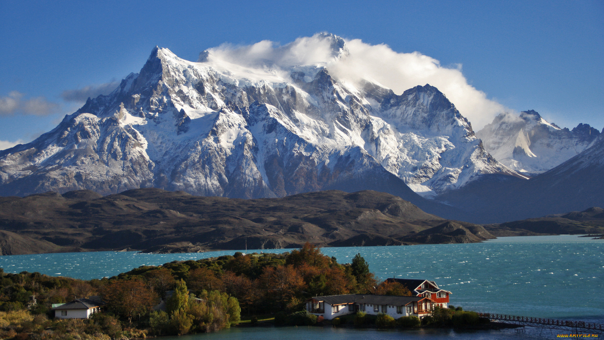 природа, реки, озера, озеро, горы, отель, Чили, патагония, остров