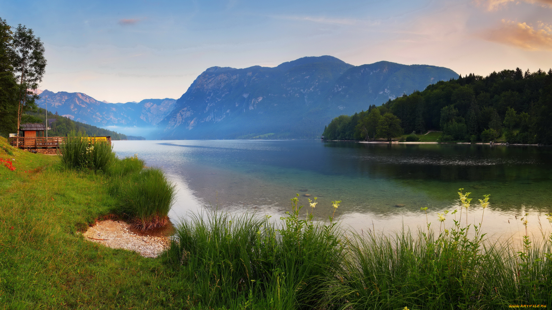 природа, реки, озера, река, трава, пейзаж, горы