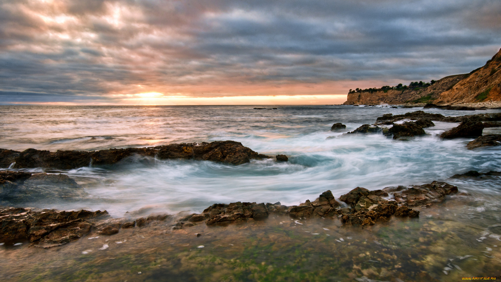 природа, восходы, закаты, море, закат, камни, берег