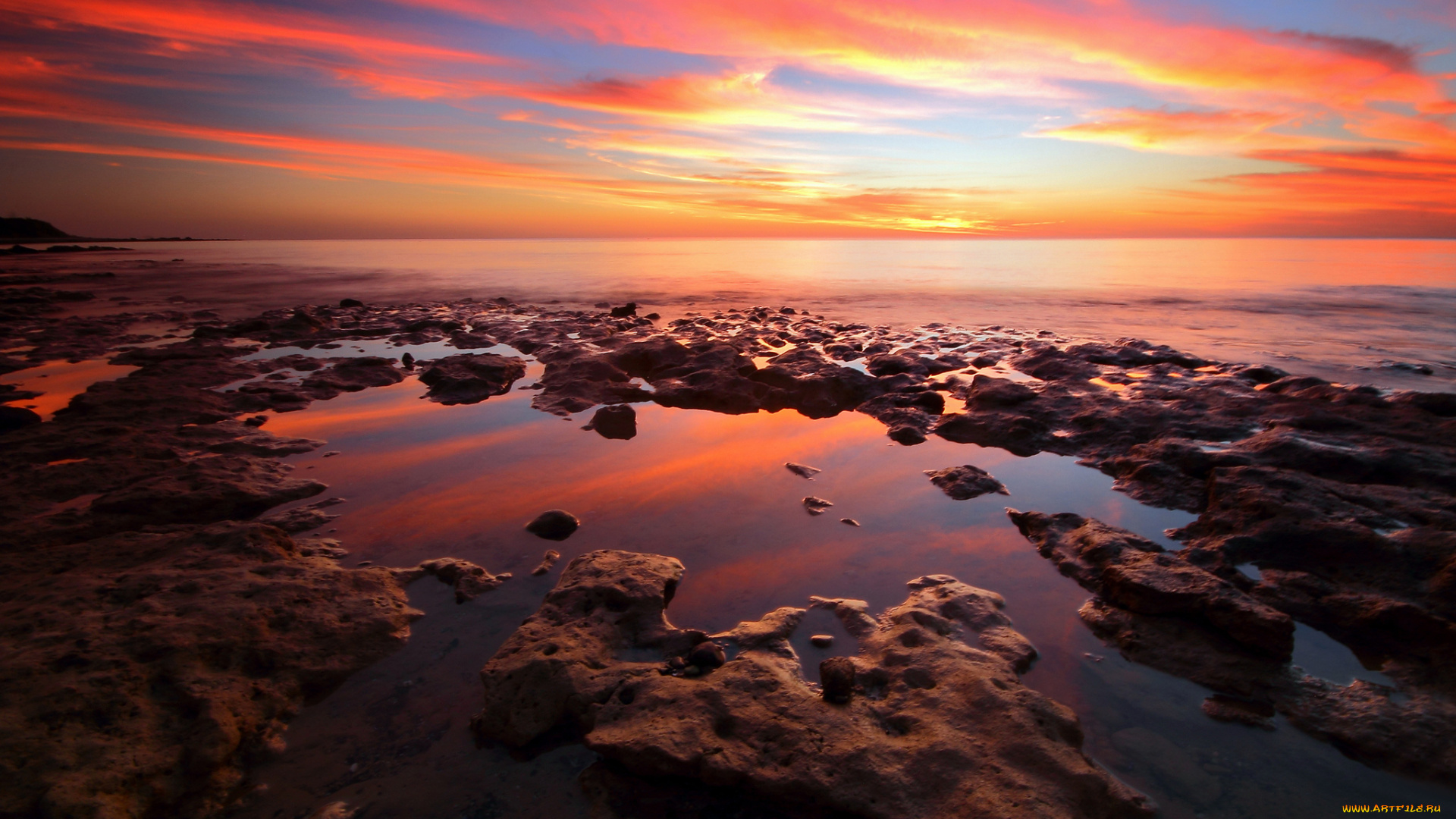 природа, восходы, закаты, пляж, море, камни, вечер, заря