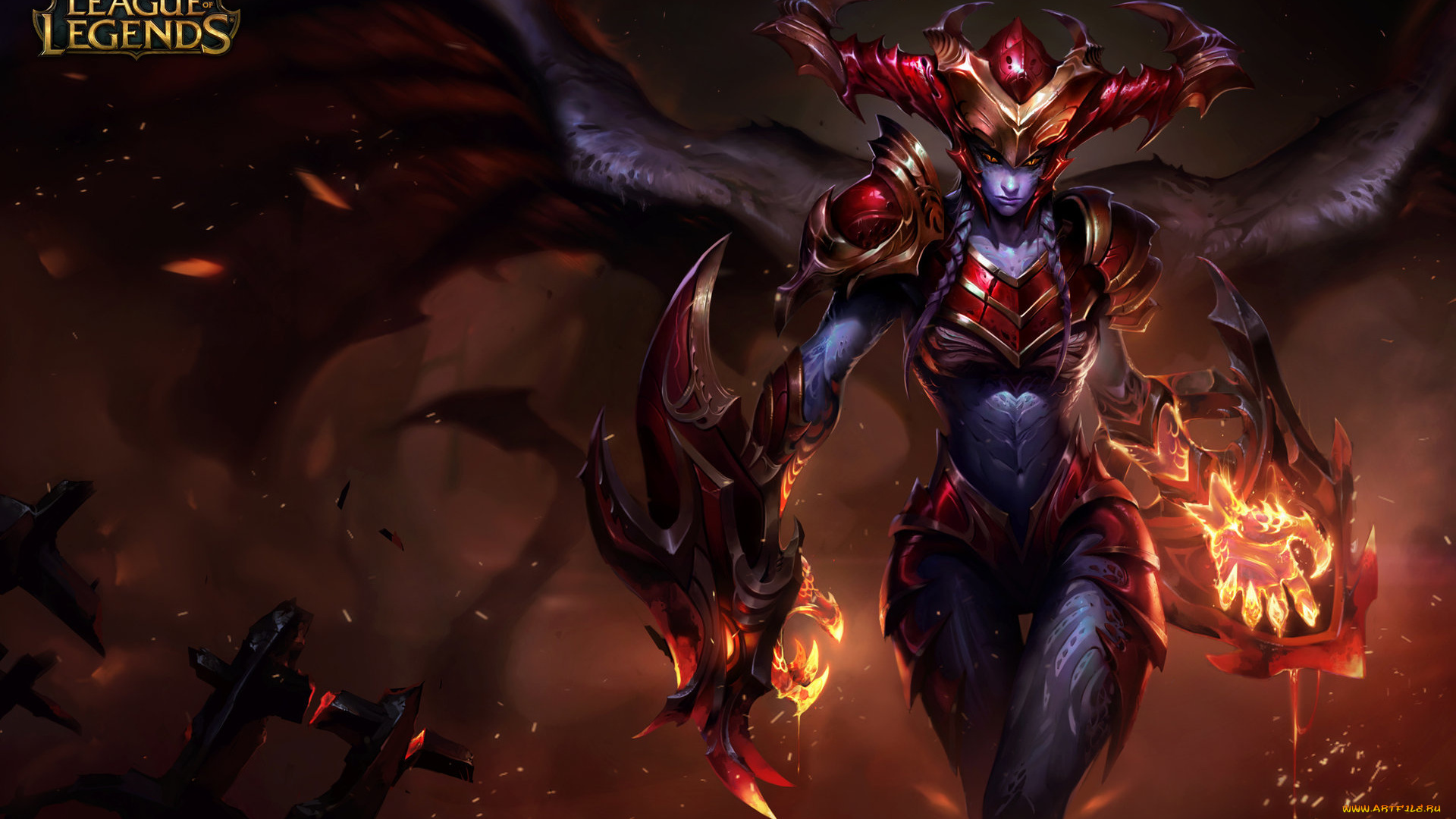 видео, игры, league, of, legends, магия, искры, пламя, lol, league, of, legends, shyvana, ??????