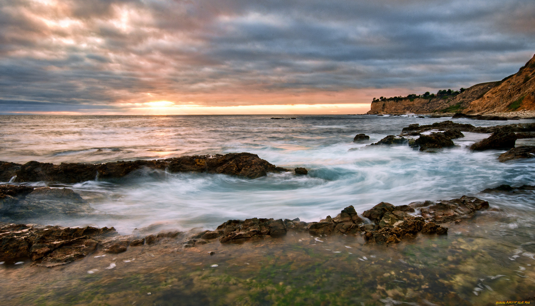 природа, восходы, закаты, море, закат, камни, берег