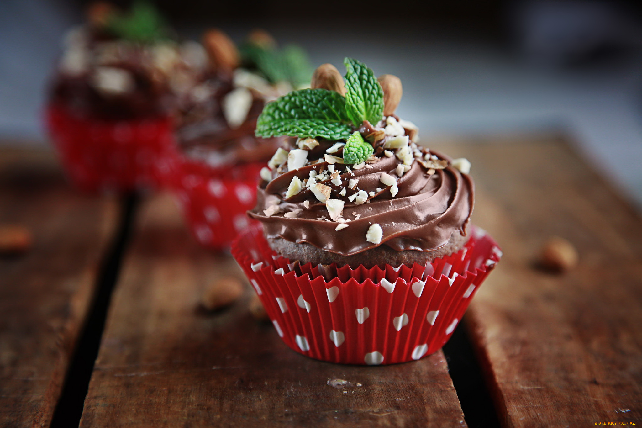 еда, пирожные, , кексы, , печенье, кекс, выпечка, мята, шоколадный, крем, орехи