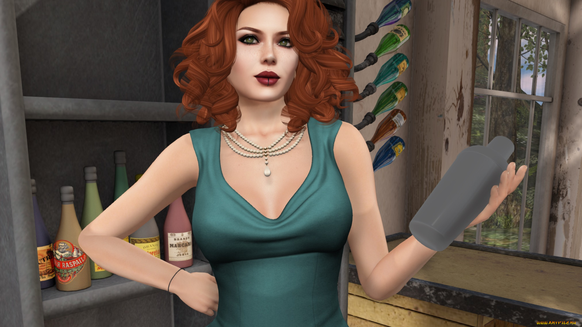 3д, графика, люди, , people, фон, девушка, взгляд, рыжая